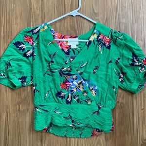 Anthropologie Maeve green floral tee
